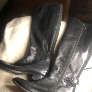 Vero Cuoio tall black leather boots 7 wooden/rubber heel-puncture hole left boot